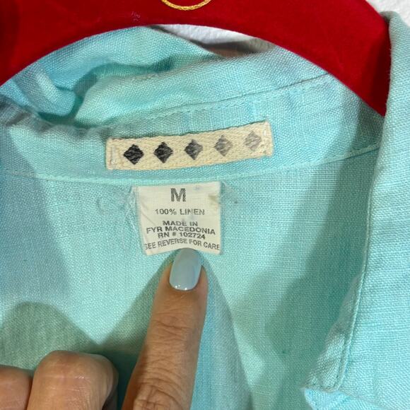 Five Diamonds Aqua Blue Linen Shirt Long Sleeve Button Up Women's Size Medium - Picture 2 of 5